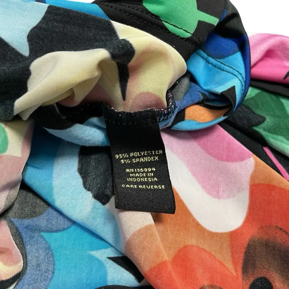 Milano‎ Floral Suit Cover Faux Wrap Top Women Sz 1X Plus Rashguard Artsy Ruched